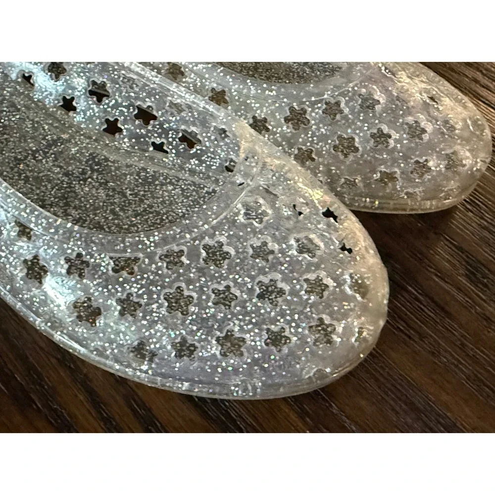 Old Navy Jelly Ballet Flats Girls Size 3 Clear Glitter Excellent Star Cutout